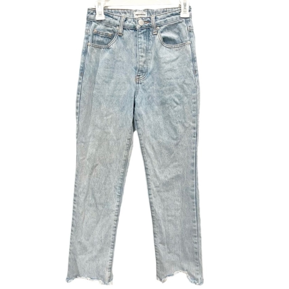 Superdown Jeans Women's 25 Light Wash Straight Leg Chewed Raw Hem Button Fly